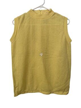 Vintage Society Top Medium Mock Neck Sleeveless Yellow Polyester Deadstock NEW
